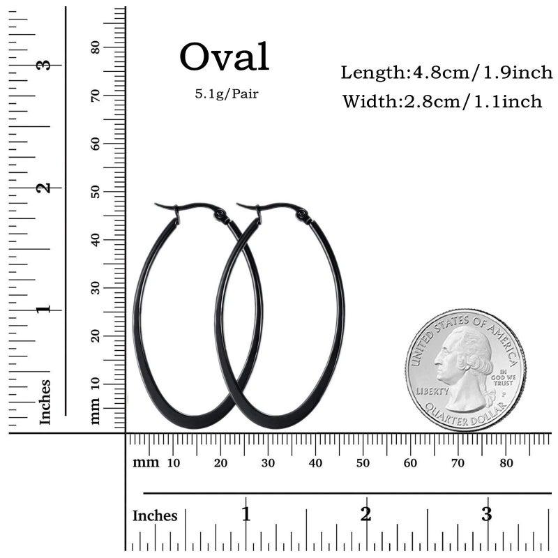 MengPa Oval Hoop Earrings for Women Stainless Steel Black Plated Lightweight Jewelry US1281B - Image 3